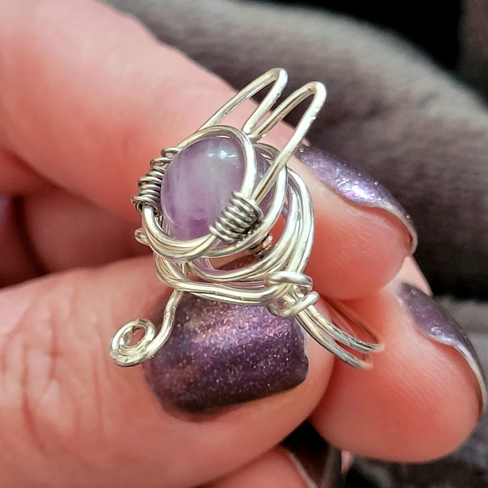 Wire Wrapped Amethyst Kitty Cat Ring